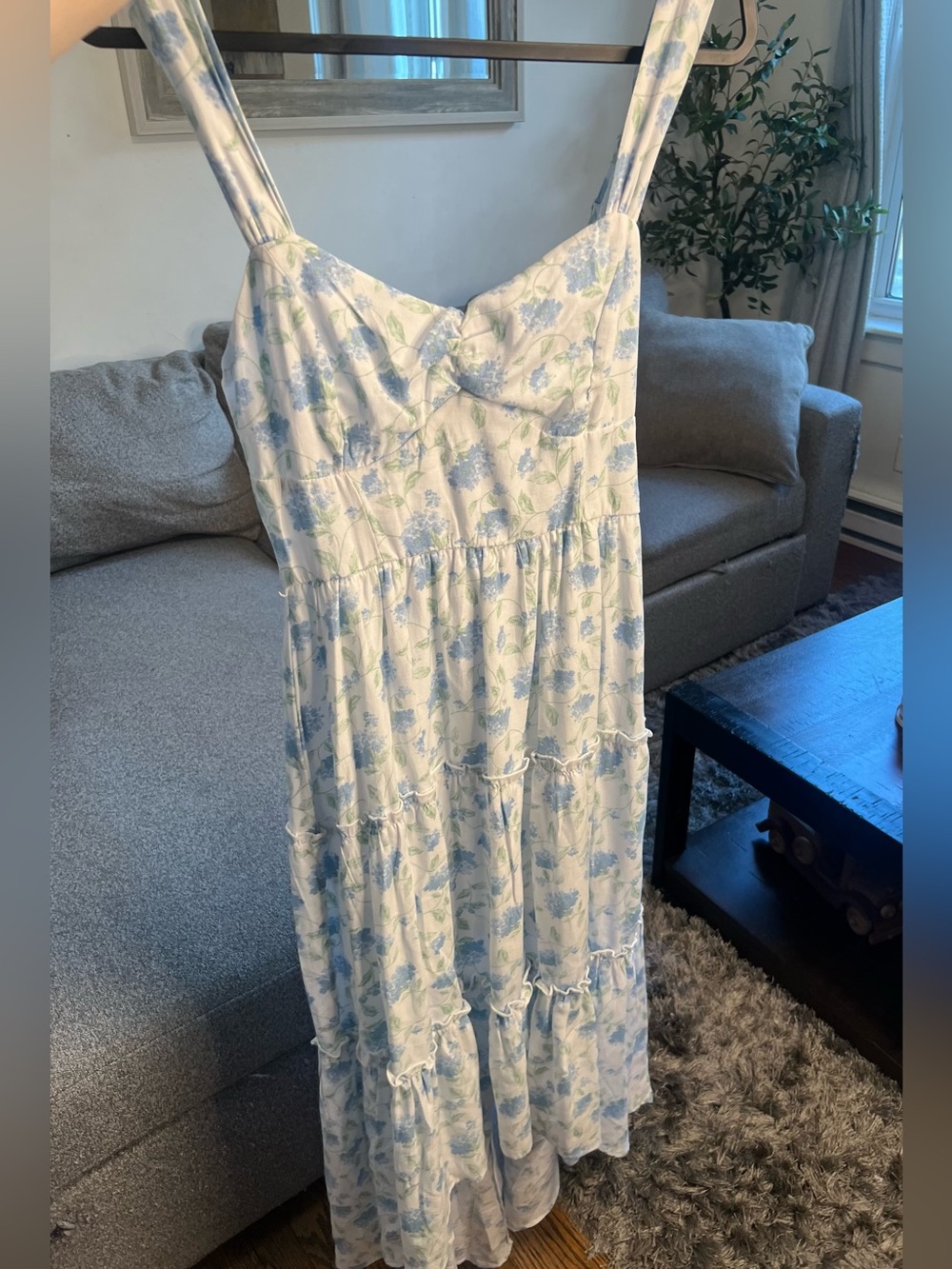 Altar'd State Cream Maxi Dress with Light Blue Floral Print